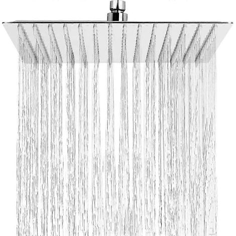 Pommeau de douche anticalcaire, pommeau de douche effet pluie à économie d'eau avec buse en acier inoxydable, finition chromée polie (miroir), carré, 30 cm (12 pouces), finition chromée polie (miroir) (1/5)