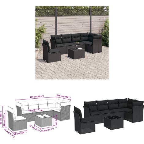 7-tlg. Garten-Sofagarnitur mit Kissen Schwarz Poly Rattan - Gartenmöbel - Esstisch - Lounge Set - Outdoor Möbel - Rattan Sofa - Home & Living (1/3)