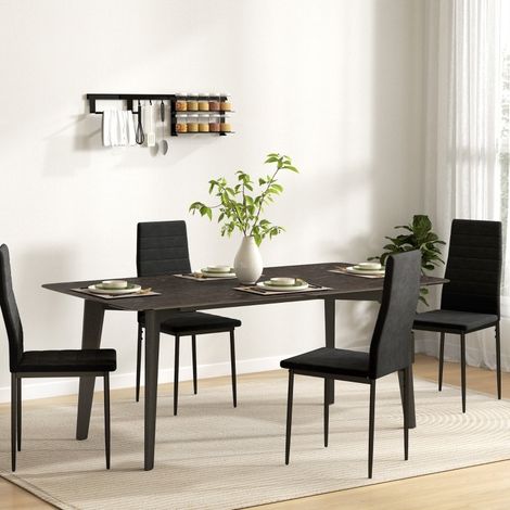 Lot de 4 chaises de salle à manger sans accoudoirs, tissu, pieds métal, noir (1/5)