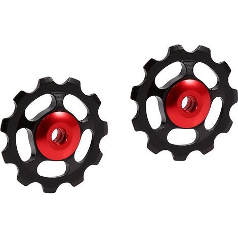 Poulie de dérailleur arrière en alliage d'aluminium 11T CNC, 2 pièces, roue Jockey pour vélo (noir + rouge) (1/5)