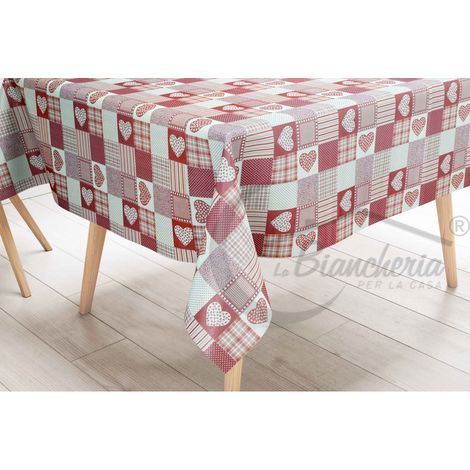 TOVAGLIA LIMA © in TELA CERATA plastificata LAVABILE idrorepellente in PVC CUORE ROSSO made in Italy Cm. 140x140 x4 persone