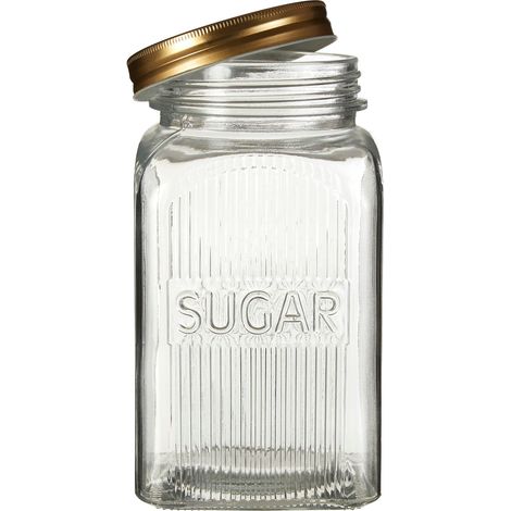 Premier Housewares Embossed Glass Jars with Gold Finish Lids (1/2)