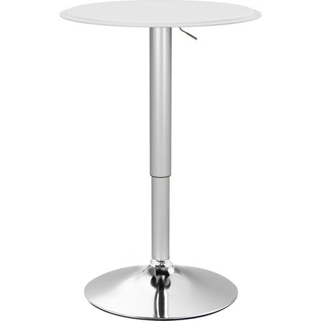 Table bar réglable 67-93 cm Ø63 cm, plateau pivotant 360° en métal chromé et PU blanc, design bistro mange-debout. (1/5)
