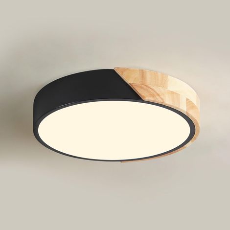 25W Plafonnier LED Bois Moderne 3000K Lampe Plafond CRI≥80 2500LM Luminaire Plafonnier pour Salon, Chambre, Bureau, Cuisine et Couloir Noir Ø32cm, 4773402 (1/5)
