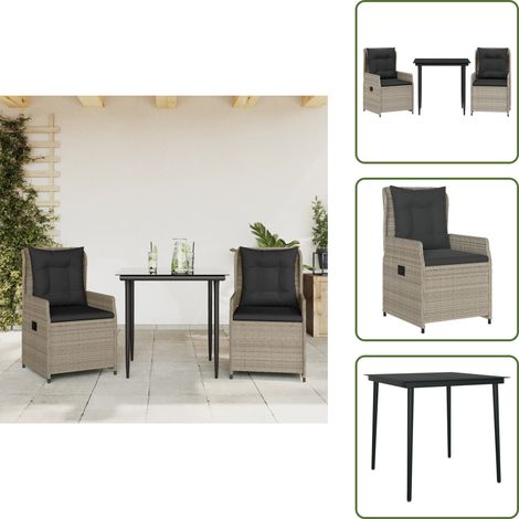 Cuscini per seduta - vidaXL Set Pranzo da Giardino 3pz con Cuscini Grigio Chiaro Polyrattan - Cuscini per schienale