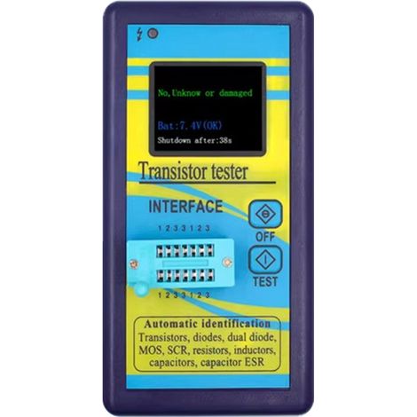 NPN- und PNP-Transistor-, Dioden-, Widerstands-, Induktivitäts-, Kondensator-, MOS-, SCR- und ESR-Tester mit 1,8-Zoll-TFT-Bildschirm und automatischer Pin-Erkennung