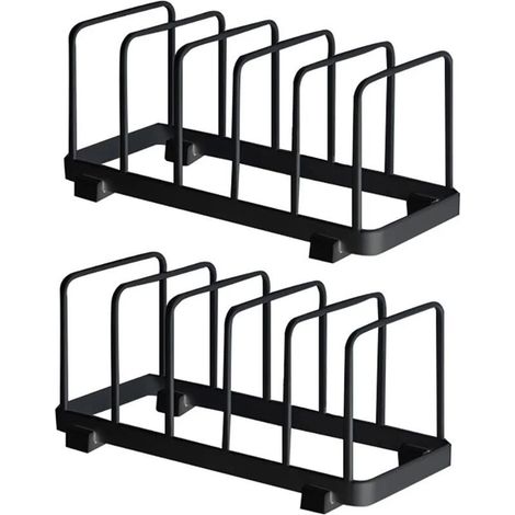 Assiette Organisateur, égouttoir à Vaisselle, Supports à Assiettes, Organisateur d'étagère à Assiettes, Rangement de Planche à Découper pour Cuisine Comptoir Placard (Noir, 2 Pièces) (1/4)