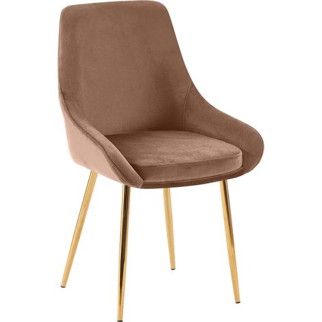 Silla de comedor x1 diseño elegante cómodo y moderno en terciopelo marrón con estructura de metal dorado 100007392 (1/5)