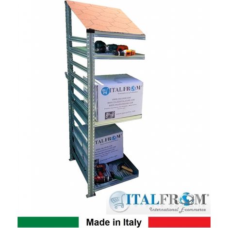 Legnaia Modulare ITALFROM� in Acciaio Zincato con Staffe a Parete - con 3 Ripiani Portaoggetti - Modulo Continuativo - cm L60xP60xH200 Tetto Verde (1/3)