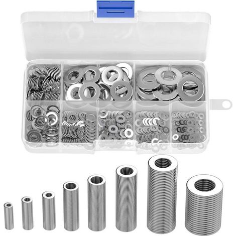 Assortimento di 360 pezzi di viti piatte e rondelle in acciaio inossidabile per lavabi (M2 M2,5 M3 M4 M5 M6 M8 M10)