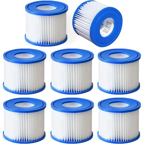 Set of 8 Filter Cartridges VI - Filter Cartridges VI for Bestway Miami, Monaco Lay-Z-Spa, Vegas, Flowclear – Replacement for Original Cartridge 58323 (1/5)