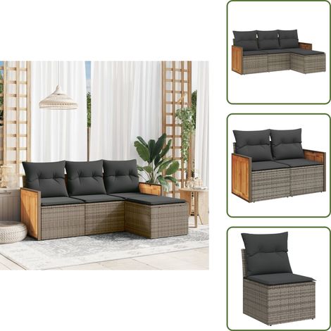 Salon de jardin 4 pcs avec coussins gris résine tressée - Ensemble Salon De Jardin - Meuble Extérieur - Mobilier De Jardin - Salon De Jardin Pliable - Set De Salon De Jardin (1/5)
