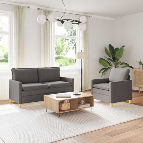 vidaXL Ensemble de Canapés 2 pc Gris foncé Tissu (1/5)