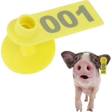 1-100 Nummerierte Ohrmarken aus Kunststoff für Nutztiere, z. B. Ziegen, Schafe, Schweine (gelb) (1/5)