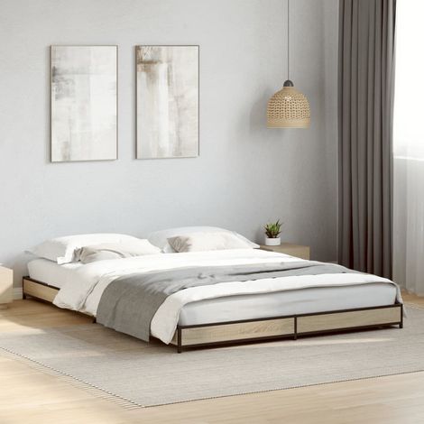 Estructura cama madera ingeniería metal roble Sonoma 120x200 cm vidaXL (1/5)