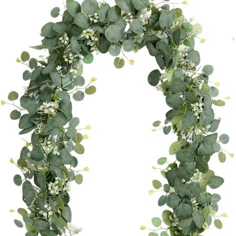 Set mit 2 Eukalyptusgirlanden, künstliche Girlande, 1,8 m lang, grüne Frühlingsdekoration, für Hochzeiten, Partys, Garten, Feste, Balkon (1/5)
