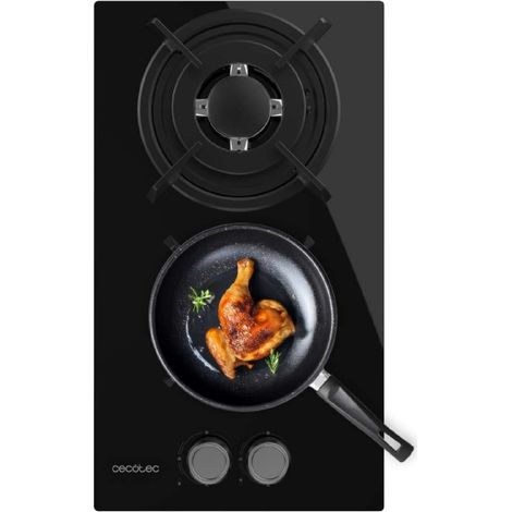Cecotec Placa de Gas Bolero Squad GN 2200S Glass Black. 5,25 kW, 2 Fuegos para Gas Natural, Cristal Negro, Parrilla Completa