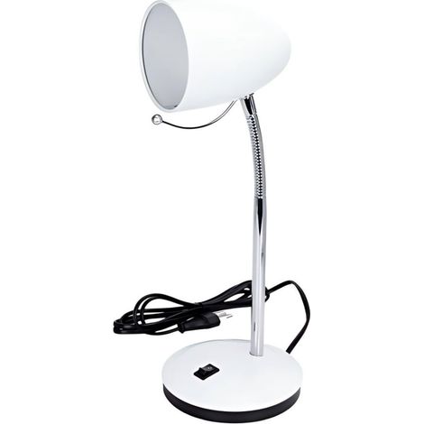 Abat-jour de table métal blanc col flexible, douille E27, lampe sobre pour usage quotidien bureau