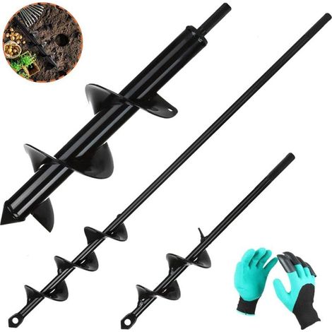 3PCS Mèche Jardin Tariere pour Perceuse Ø 80mm×300mm+ Ø 40mm×420mm+ Ø 40mm×220mm Foreuse Jardin en Spirale avec Gants Jardinage - Rapidement Creuser des Trous - Outil de Plantation Pratique (1/5)
