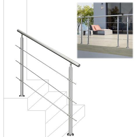 150x106cm quality 304 Stainless Steel Handrail with 3 Crossbars Balustrade Stairs