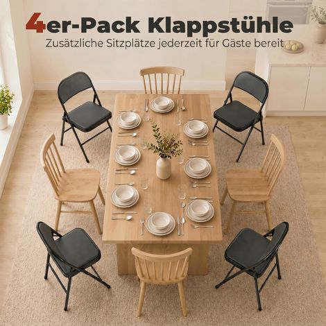 Lot de 4 chaises pliantes en similicuir noir, avec piétement métal, fauteuils de bureau portables pour salle d'attente et accueil. (1/5)