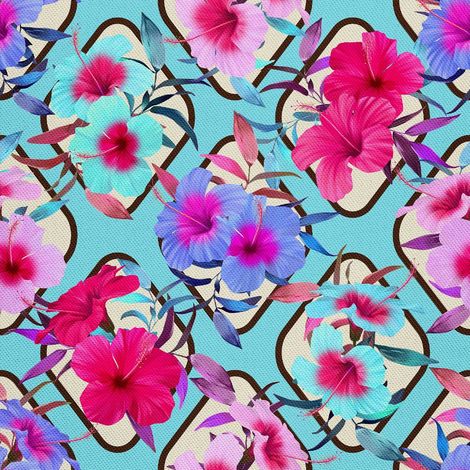 Tissu d'extérieur décoratif Oxford - Motif hibiscus sur fond bleu (1/5)