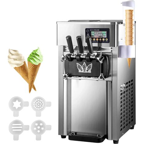 Machine à crème glacée professionnelle 1200W – 5 gal/h – 3 saveurs – Trémies doubles 3L en acier inoxydable – Panneau LCD intelligent