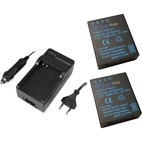 3in1 Set: 2x Li-Ion Akku + Ladegerät Ladestation kompatibel mit Olympus BLH-1, OM-D E-M1 Mark II, OM-D E-M1 Mark III, OM-D E-M1X, Batteriegriff HLD-9