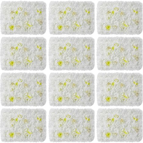 Lot de 12 panneaux muraux de fleurs artificielles, mur de fleurs en tissu soie, décoration floraux murale, pour fond photo, mariage, baptême, fête et événement - 60x40 cm (1/5)