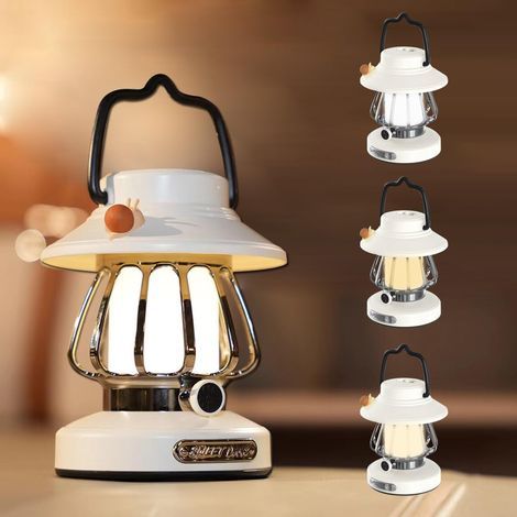 Lampe à cheval rétro rechargeable LED, lumière de camping mini escargot mignonne portable extérieure, intensité lumineuse dimmable 3-mode et fonction de mémoire. (1/4)
