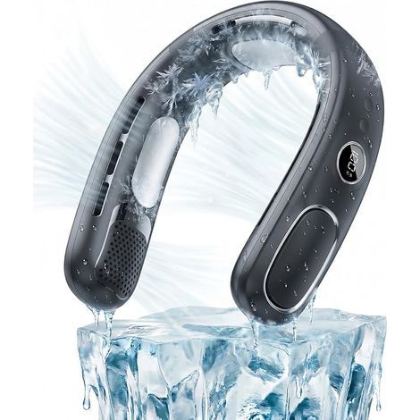 Ventilateur Portable de Cou , 5 Vitesses Ventilateur Cou , Refroidissement Semi-Conducteur , 6000 mAh avec Affichage LED , Ventilateur Sans Pales Silencieux 360° pour Sport , Bureau , Maison et C (1/5)