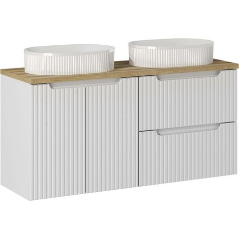 Ensemble meuble salle de bain 120cm NOVA suspendu – Double vasque avec plan de travail-Blanc/Naturel (1/5)