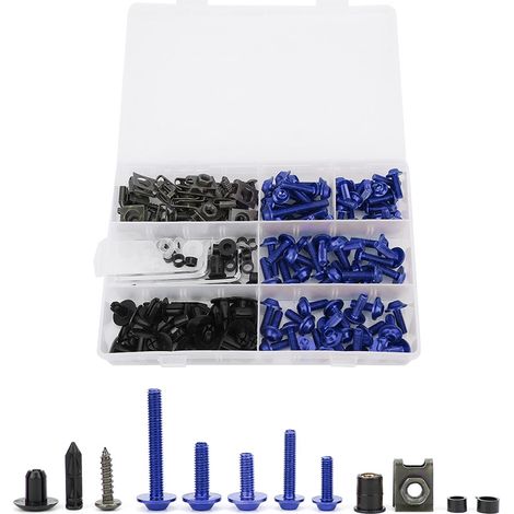 Kit de 198 vis de carénage de pare-brise (boulons M5 et M6) pour moto (bleu) (1/5)