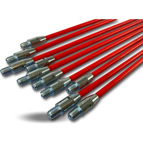 Kibros – Lot de 10 cannes de ramonage en fibre de verre 1,5 m – Embouts acier fileté M12 x 1,75 mm – Flexibilité pour conduits courbés