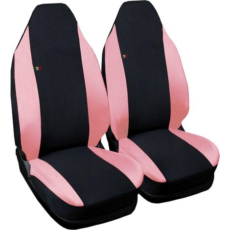 Lupex shop - Coppia coprisedili anteriori per auto Smart.1s (W450), Made In Italy, con copri poggiatesta, tessuto poliestere, Senza logo, colore - Nero\Rosa (1/4)