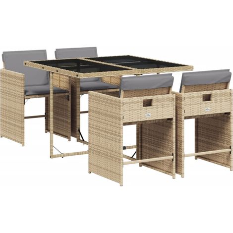 Maison Exclusive - Set Pranzo da Giardino 5 pz con Cuscini Beige Misto Polyrattan (1/5)