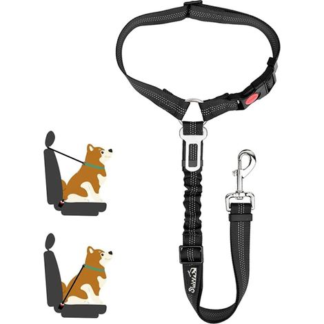 Harnais Voiture SlowTon Chien 2-en-1, Réfléchissant, Élastique, Appui-Tête, Universel, Sécurité Clip (1/5)
