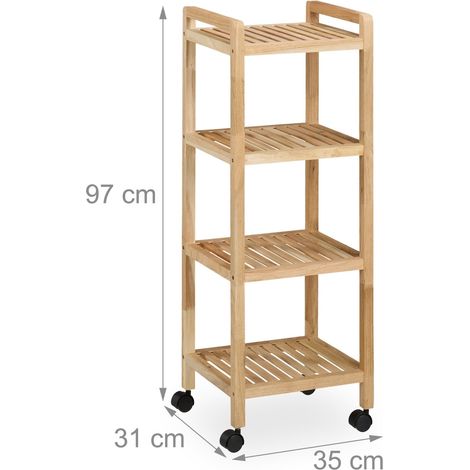 Scaffale con ruote spazioso 4 livelli pratico salotto cucina 80 x 30 x 30 cm in legno naturale 130016422