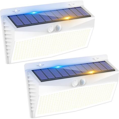 368LED Lampe Solaire Exterieur Detecteur de Mouvement, 3 Modes Lumiere Solaire, Étanche Eclairage Solaire pour Mural Jardin Outdoor Garage Cour Blanc Froid [Lot de 2] (1/5)