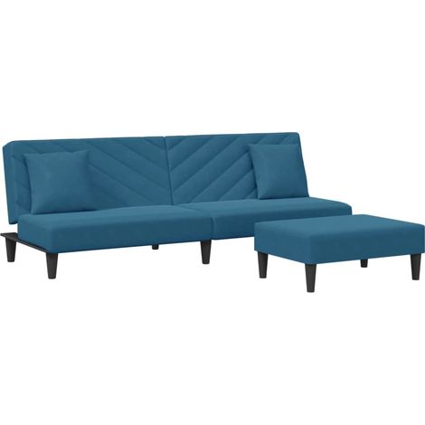 Vidaxl – Canapé convertible 2 places bleu velours – Dimensions 200x84,5x69cm – Lit 200x100cm – Repose-pied et coussins inclus (1/6)