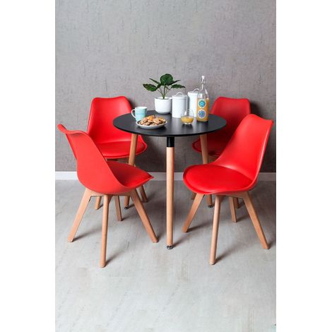 Conjuntos de mesa y sillas - Conjunto Mesa Tower Redonda 80 cm Negra y Pack 4 Sillas Synk Basic - Rojo (1/5)
