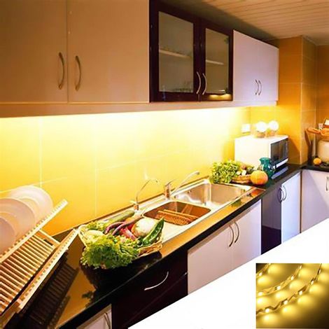 Bandeau lumineux à détecteur de mouvement, 3 m (9,8 pi), blanc chaud, flexible, pour placards, éclairage de nuit sous les armoires et sous les meubles de cuisine, alimentation USB 5 V, veilleuse LED 5 (1/4)