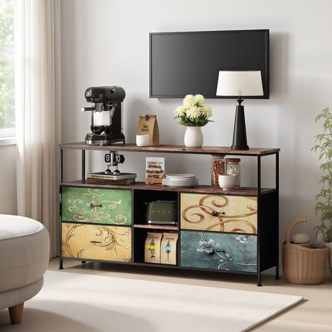 TV-Schrank mit LED, Fernsehschrank mit 4 Schubladens und 3 offenen Fächern, modern TV - Table mit integriertes Kabelmanagement, für TVs bis 65 Zoll, Bunt, 108 x 29.8 x 78 cm (1/5)