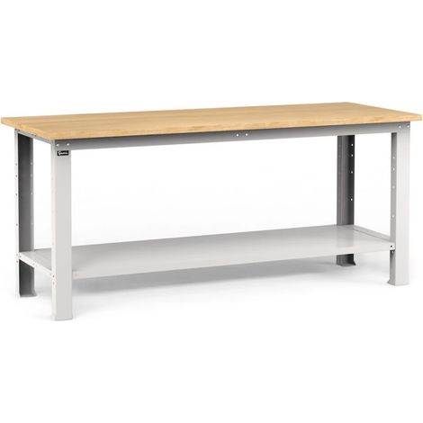 banco da lavoro garage fisso fami "work" in legno di faggio e lamiera grigio chiaro 200x75x88,2 cm