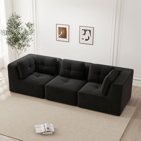 Canapé d'angle modulable velours côtelé noir 3 places assise profonde livré monté (1/5)