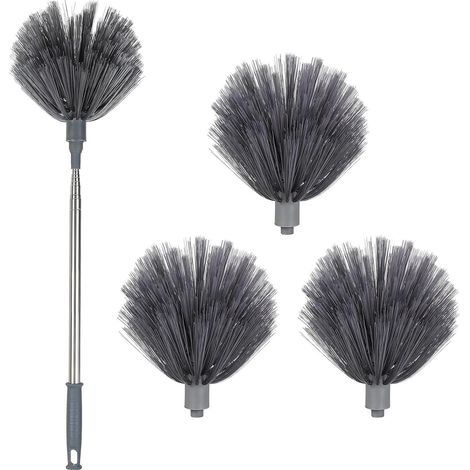 Plumeau à Toiles D'araignée avec Perche Télescopique Extensible, 3 Têtes de Nettoyage en Microfibre, Dépoussiéreur pour Plafonds Hauts et Extérieur, Outil Léger pour Ventilation (1/5)