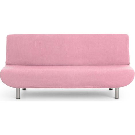 Housse canapé 3 pes clic c universelle rose, protecteur dossier siège accoudoirs