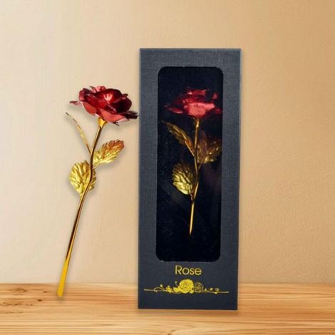 Rose éternelle en or rose, rose scintillante, coffret cadeau, rose rouge romantique, boîte de présentation noire et ruban de raphi (1/5)