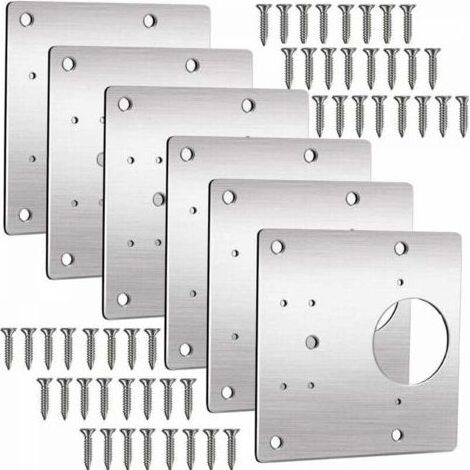 Plaque Reparation Charniere Porte, 6 Pièces Charnière Porte Placard, Réparation Charnière Meuble, Kit de Réparation Meuble en acier inoxydable avec 48 Vis (1/5)