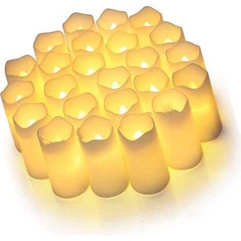 24-teiliges Set elektrischer, flammenloser LED-Kerzen mit Flackern, künstlichen Kunststoffkerzen, elektronischen Bauteilen und Teelichtern (1/5)